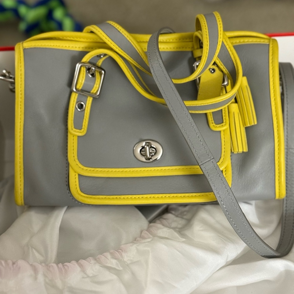 Gray and Yellow Leather Crossbody Bag